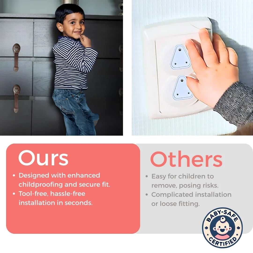 Starter Safety Combo for Household Hazards – Baby Proofing Kit with 19ft Edge Guard, Cabinet Locks, Socket Covers & Door Guards | Starter Safety Combo