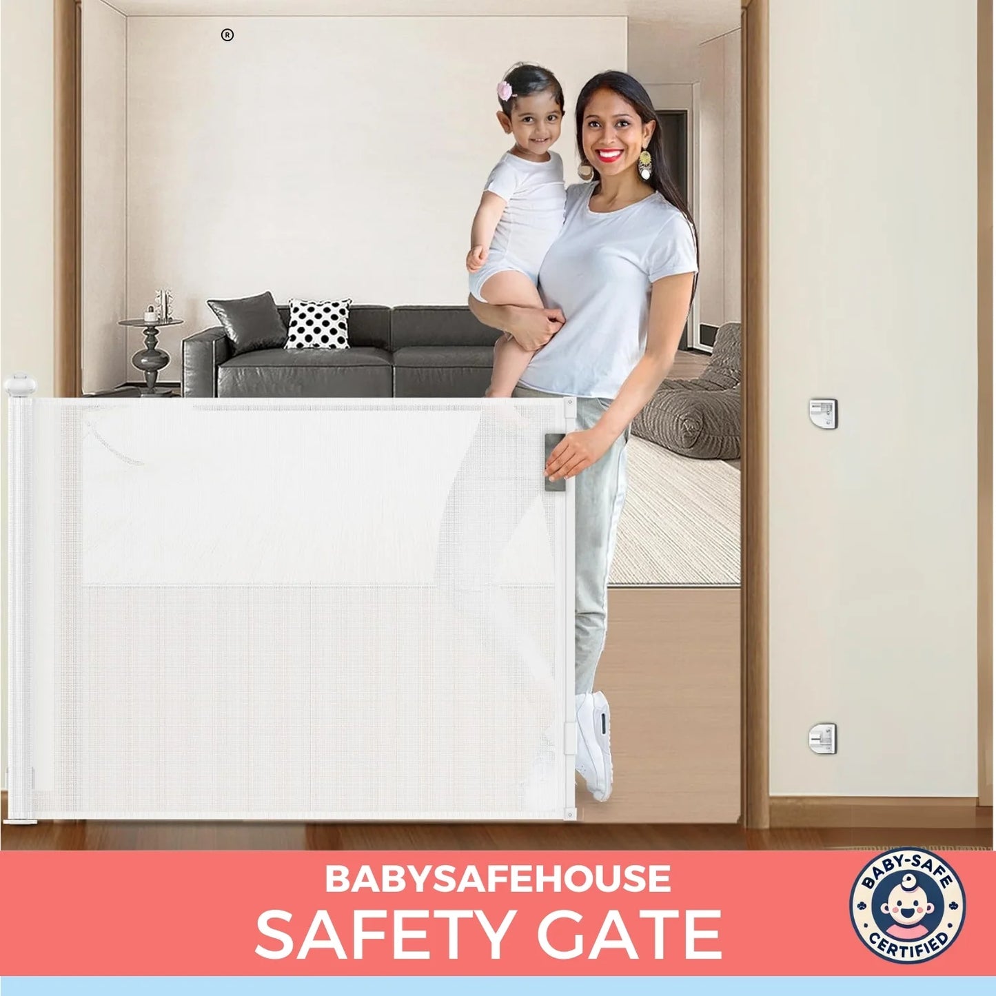 Retractable Safety Gate for Baby and Pet Safety (Drilling Required)