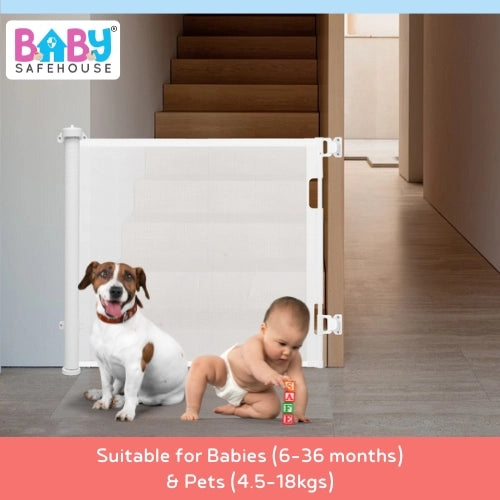Retractable Safety Gate for Baby and Pet Safety, Space-Saving Mesh & Easy to Install
