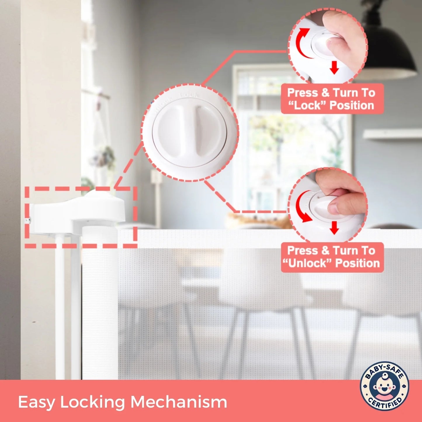 Retractable Safety Gate for Baby and Pet Safety (Drilling Required)