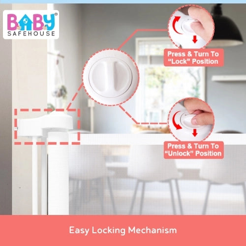 Retractable Safety Gate for Baby and Pet Safety, Space-Saving Mesh & Easy to Install