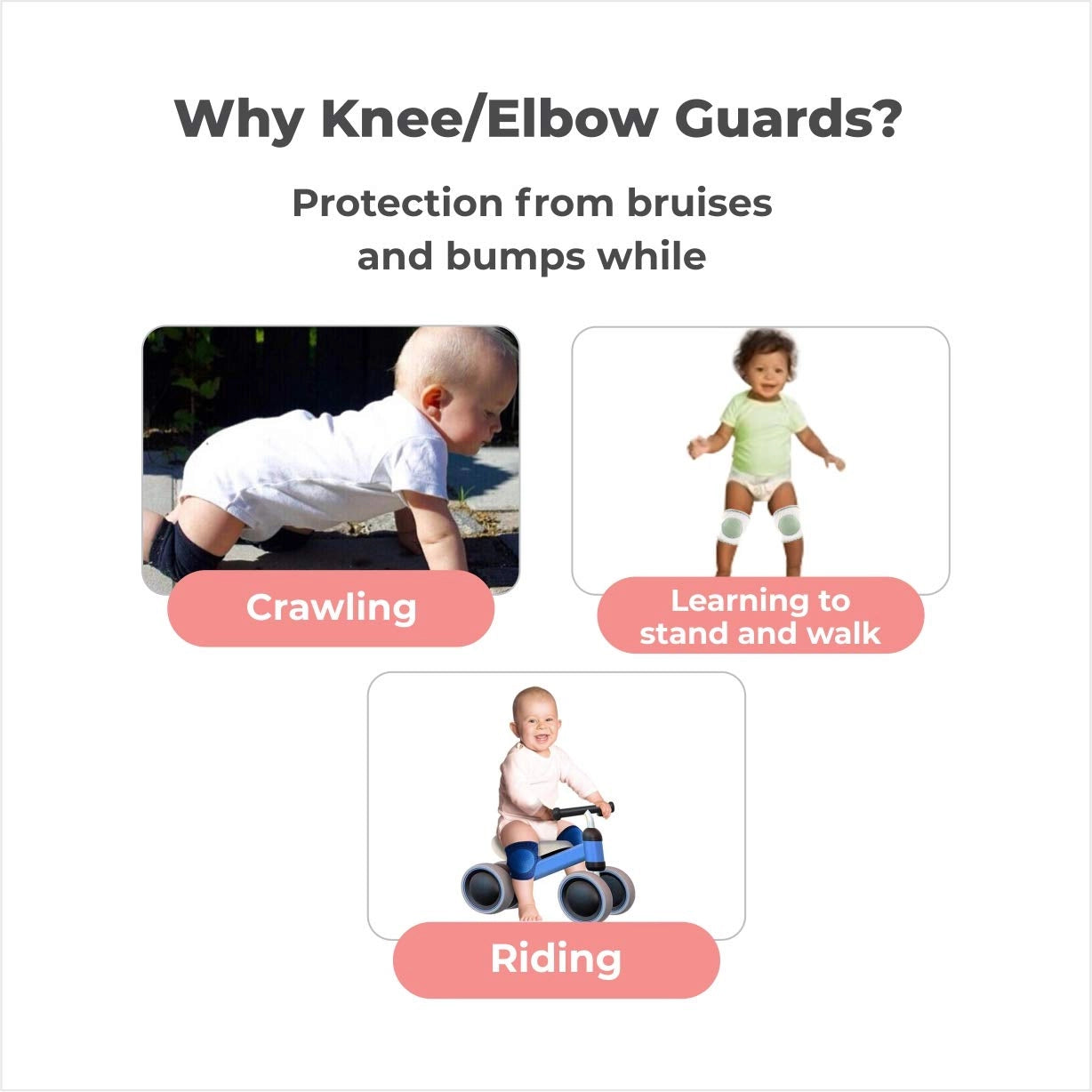 Knee Pads for Crawling Babies, Comfortable & Adjustable Fit with Breathable Padding