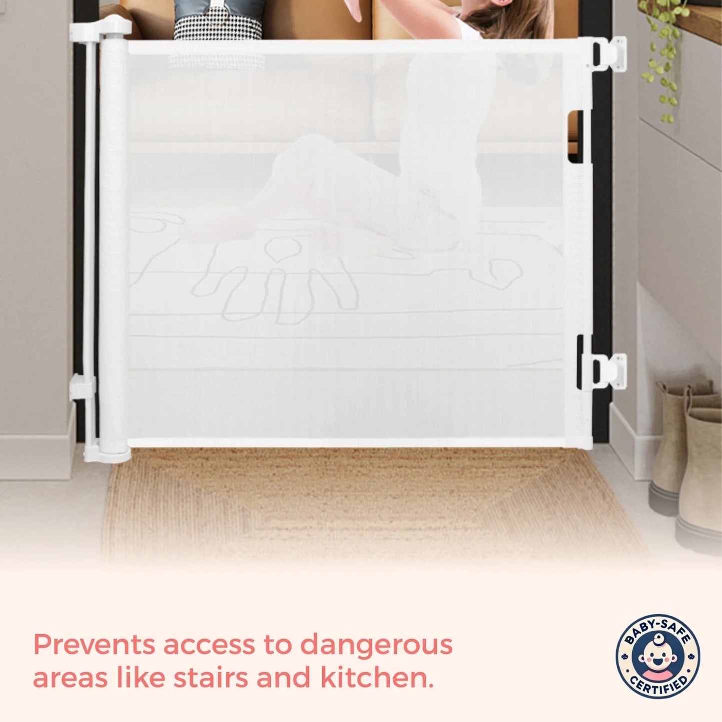 Retractable Safety Gate for Baby and Pet Safety (Drilling Required)