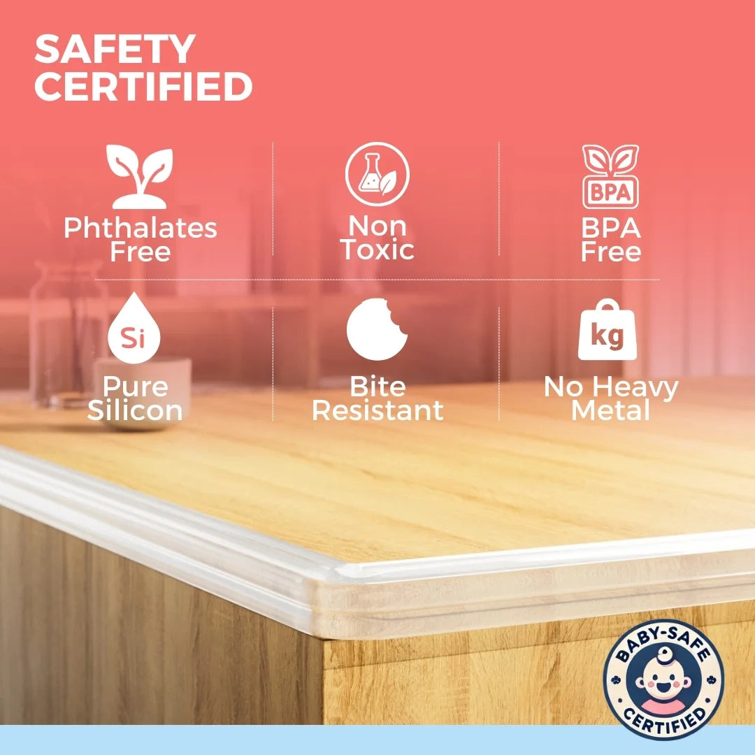 BabySafeHouse Clear Edge & Corner Guards for Glass Furniture Protection – Transparent, Soft Silicone & Pre-Taped for Easy Installation