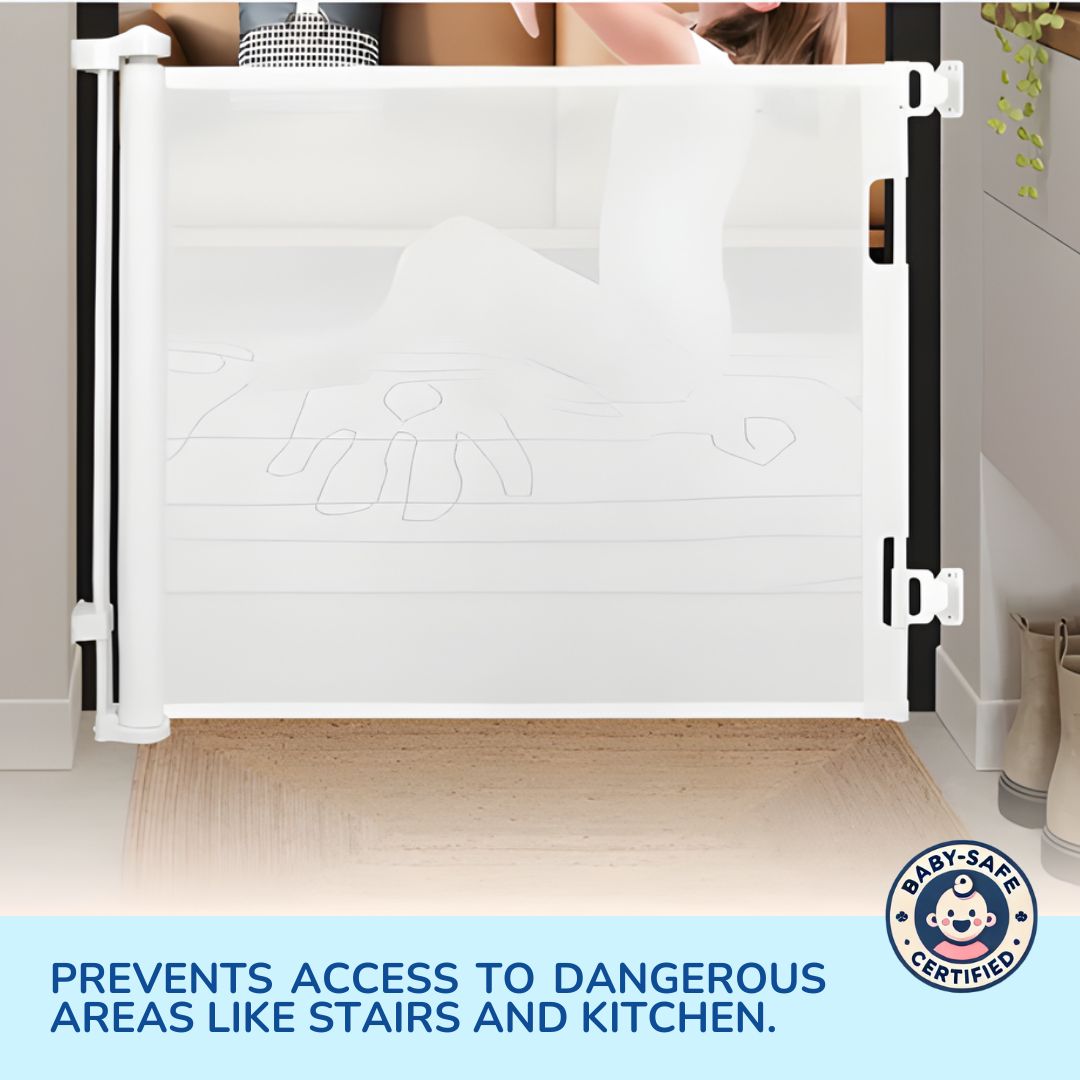 Baby Safety Gates | Retractable Safety Gate for Pet & Baby Protection (Drilling Required)
