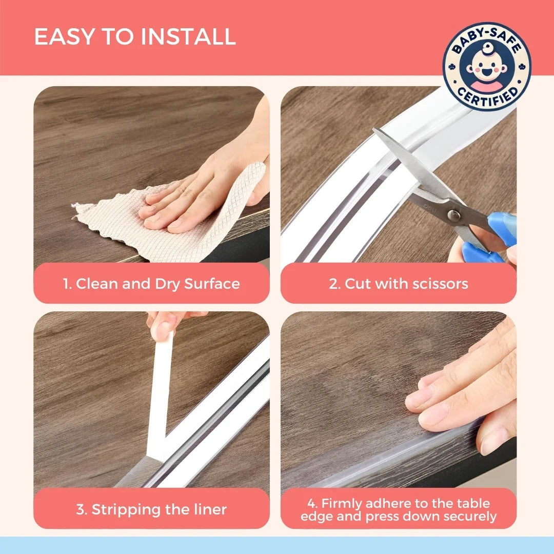 BabySafeHouse Clear Edge & Corner Guards for Glass Furniture Protection – Transparent, Soft Silicone & Pre-Taped for Easy Installation