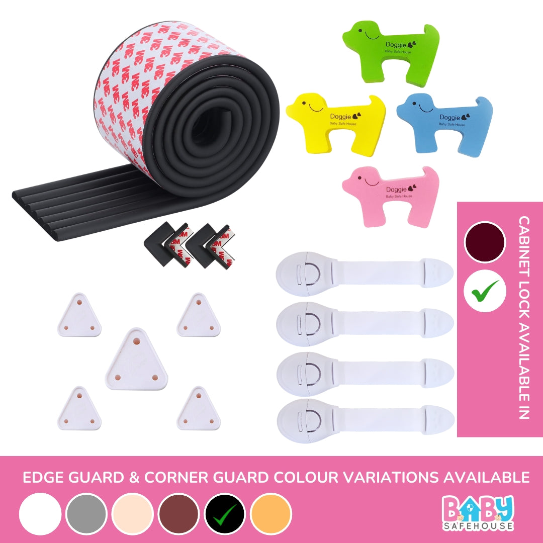 All-in-One Baby Proofing Kit – Edge & Corner Guards + Socket Covers + Door Guards + Cabinet Locks