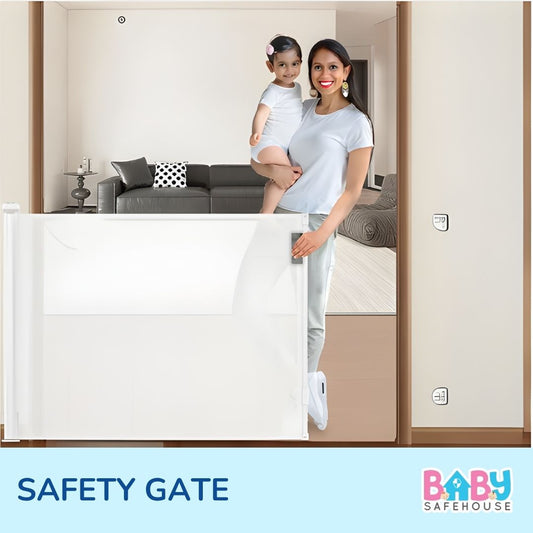 Baby Safety Gates | Retractable Safety Gate for Pet & Baby Protection (Drilling Required)