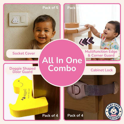 All-in-One Baby Proofing Kit – Edge & Corner Guards + Socket Covers + Door Guards + Cabinet Locks