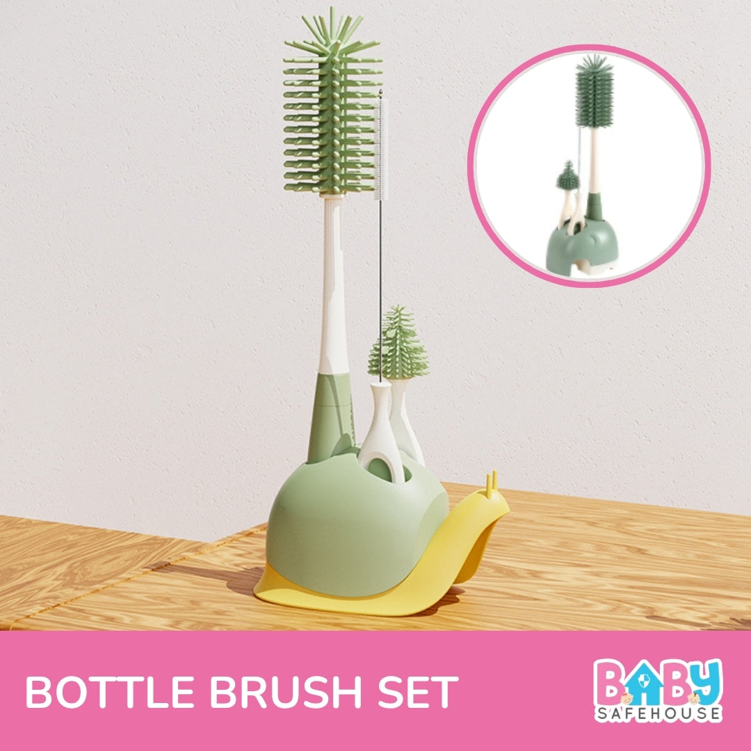 Silicone Bottle Cleaning Brush Set with Stand – Bottle Cleaner & Washing Brush for Baby Bottles (Green Color)