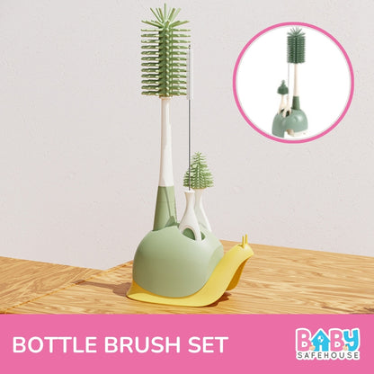 Silicone Bottle Cleaning Brush Set with Stand – Bottle Cleaner & Washing Brush for Baby Bottles (Green Color)