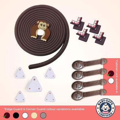 BabySafeHouse Starter Safety Combo for Household Hazards – Baby Proofing Kit with 19ft Edge Guard, Cabinet Locks, Socket Covers & Door Guards | Starter Safety Combo