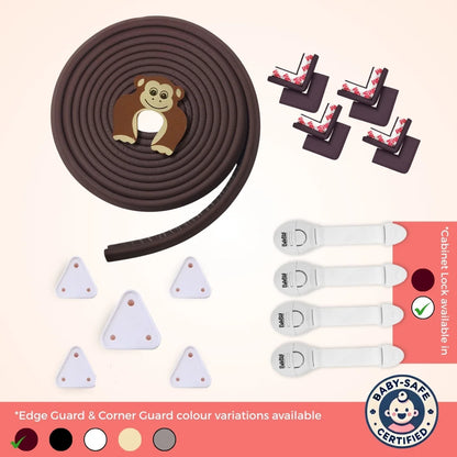 BabySafeHouse Starter Safety Combo for Household Hazards – Baby Proofing Kit with 19ft Edge Guard, Cabinet Locks, Socket Covers & Door Guards | Starter Safety Combo