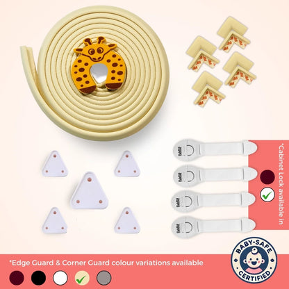 BabySafeHouse Starter Safety Combo for Household Hazards – Baby Proofing Kit with 19ft Edge Guard, Cabinet Locks, Socket Covers & Door Guards | Starter Safety Combo