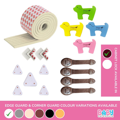 All-in-One Baby Proofing Kit – Edge & Corner Guards + Socket Covers + Door Guards + Cabinet Locks