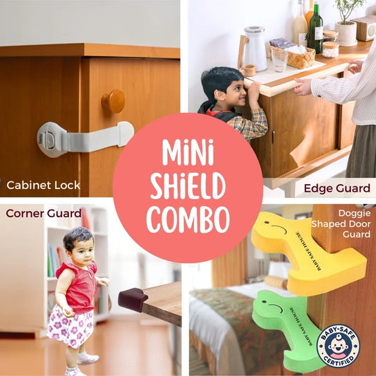 BabySafeHouse Pre-Taped Furniture Edge Guard and Corner Protector - 6.5ft Edge + 4 Corner Guards (Light Brown Color) for Baby Proofing & Child Safety | Mini Shield Combo
