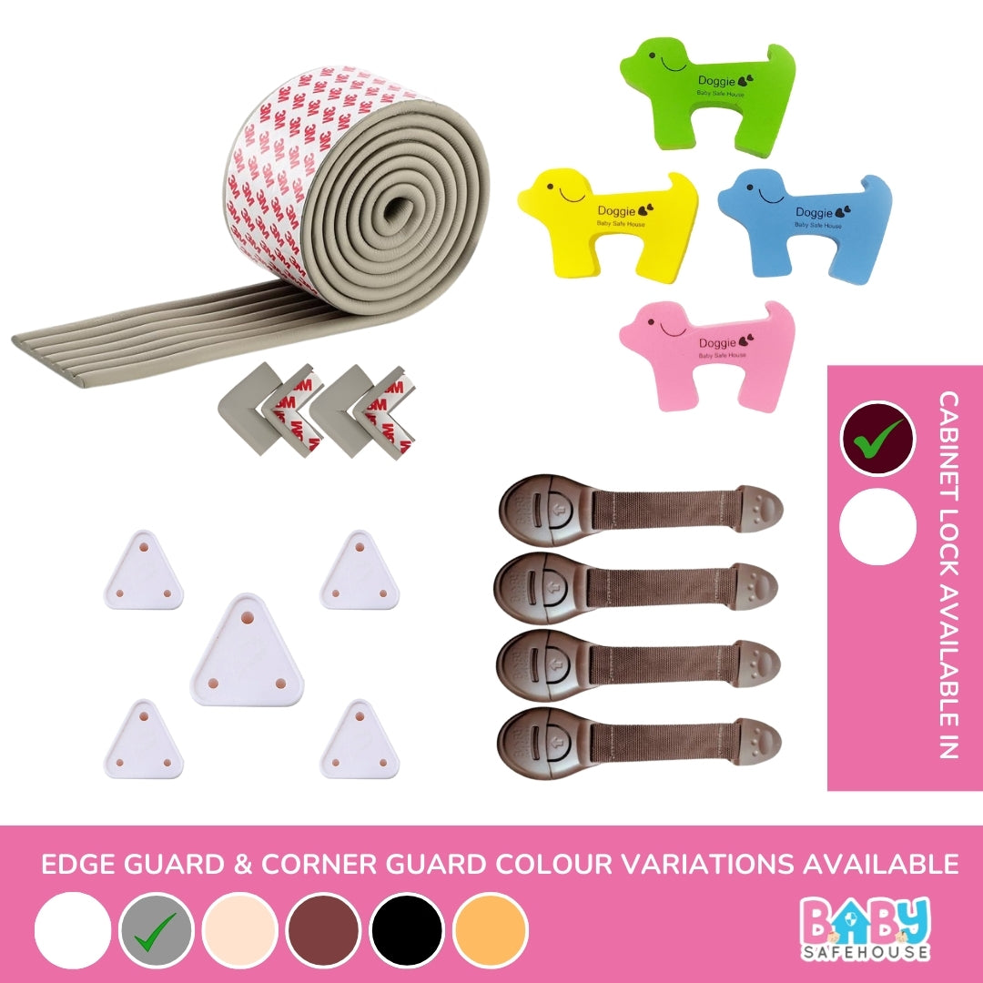 All-in-One Baby Proofing Kit – Edge & Corner Guards + Socket Covers + Door Guards + Cabinet Locks