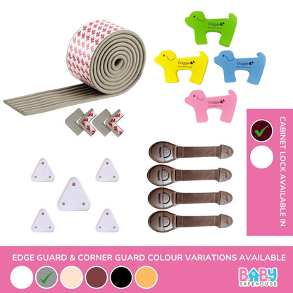 All-in-One Baby Proofing Kit – Edge & Corner Guards + Socket Covers + Door Guards + Cabinet Locks