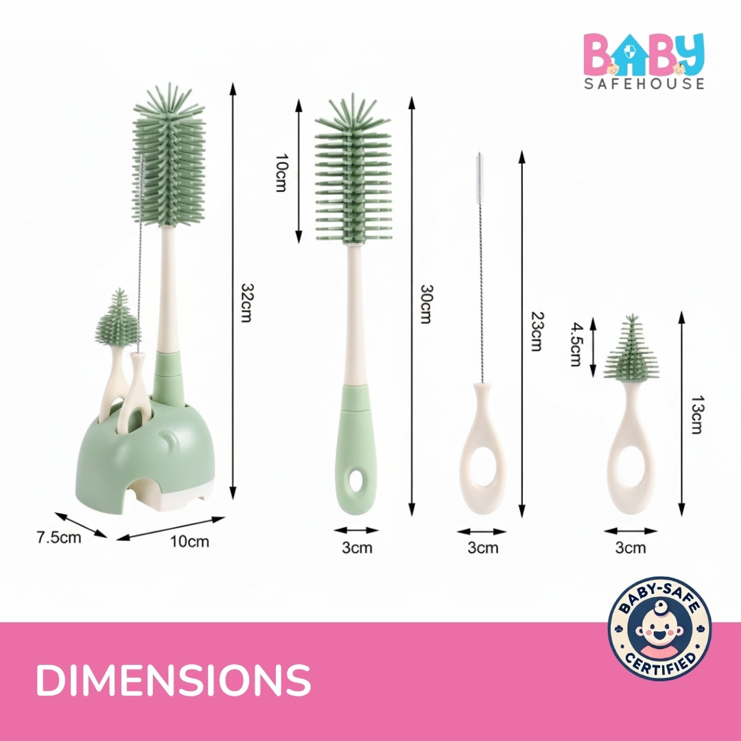 Silicone Bottle Cleaning Brush Set with Stand – Bottle Cleaner & Washing Brush for Baby Bottles (Green Color)