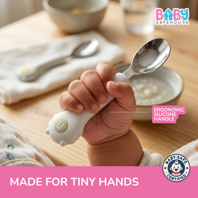 Baby Spoon & Fork Set, Stainless Steel Self-Feeding Cutlery for Toddlers (Big Size)