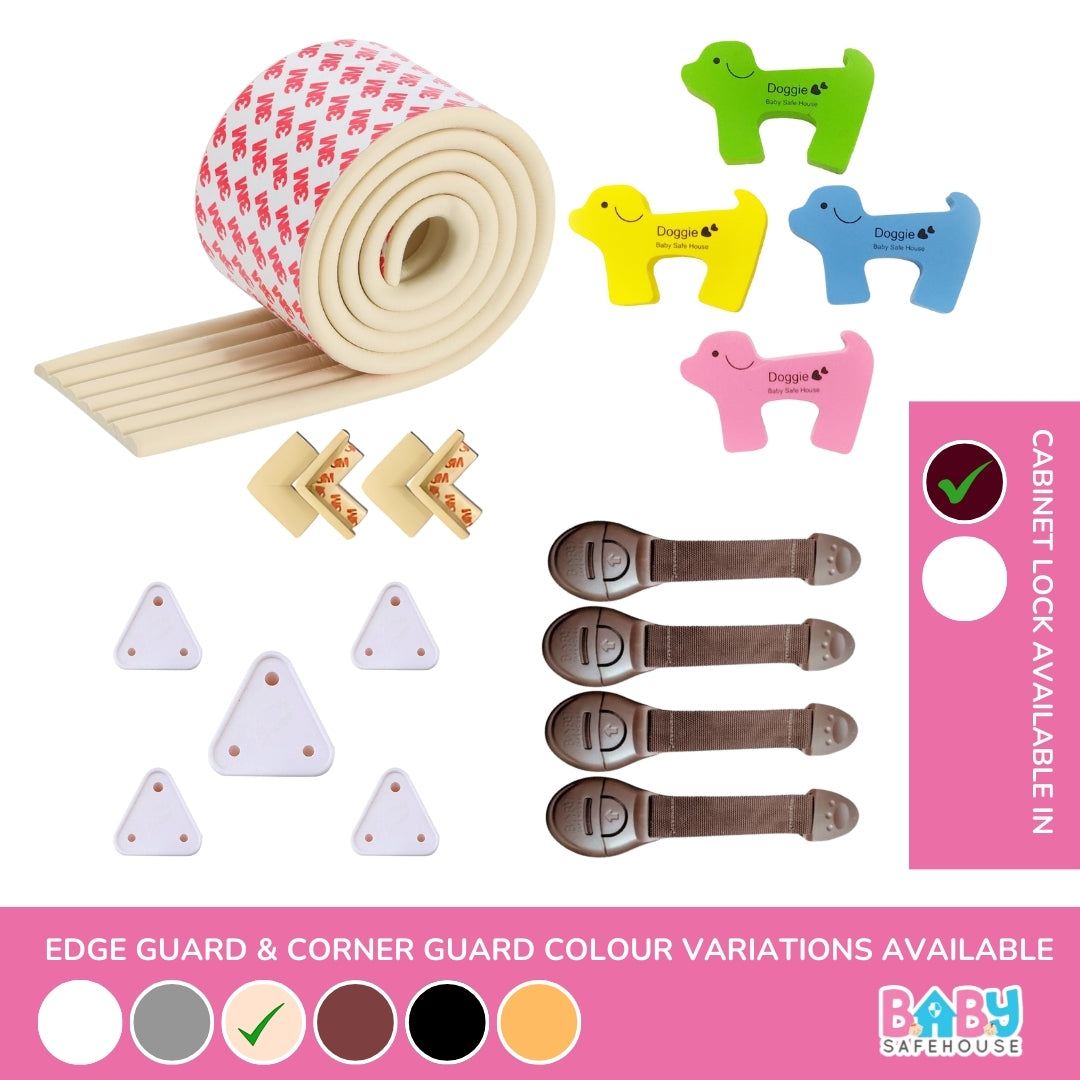 All-in-One Baby Proofing Kit – Edge & Corner Guards + Socket Covers + Door Guards + Cabinet Locks