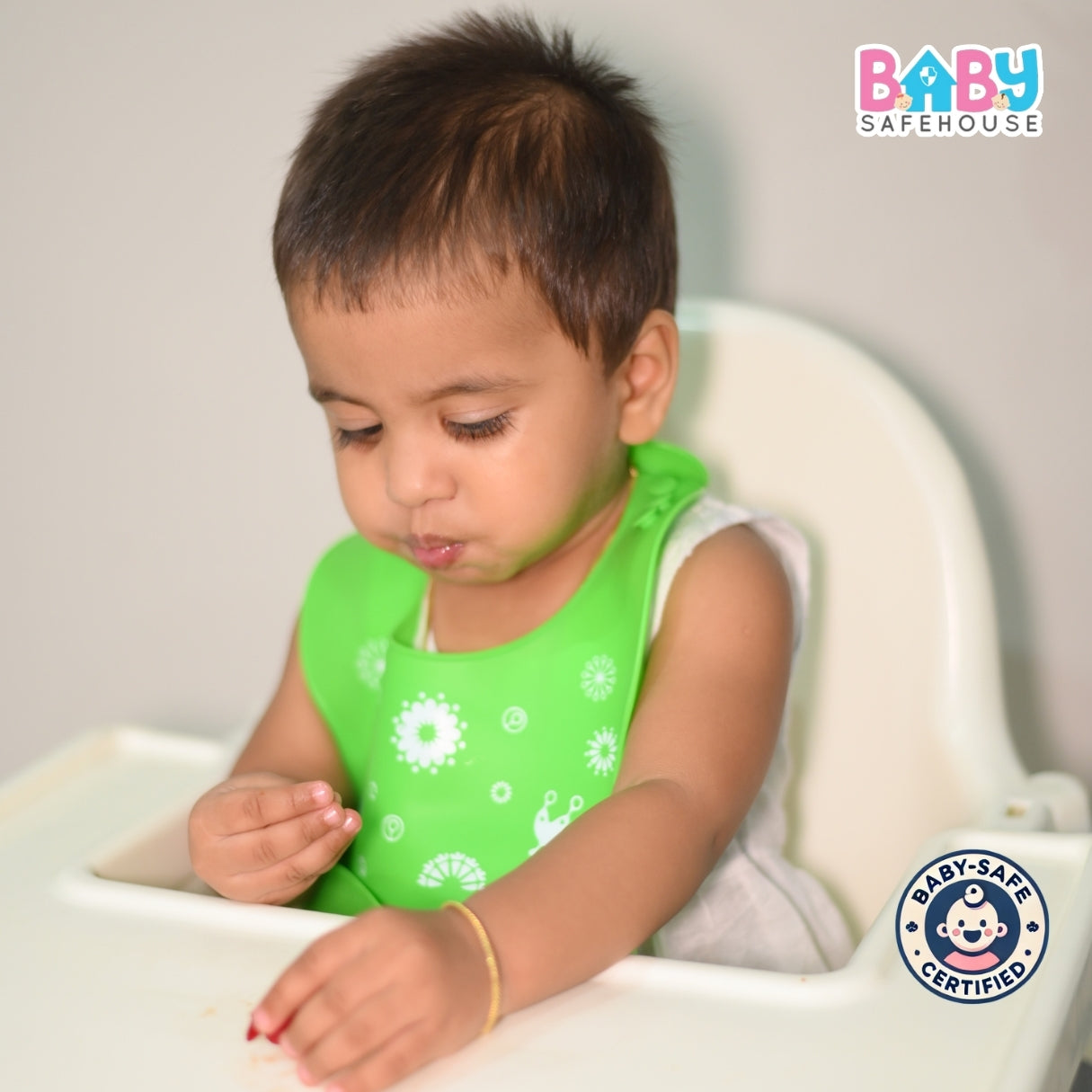 Mess-Free Baby Feeding Combo – Silicone Bib + Spoon & Fork Set + Storage Box