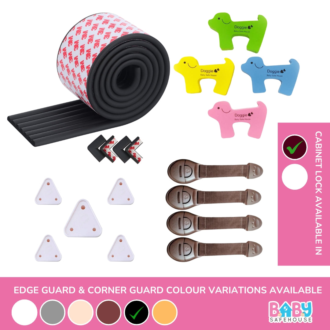All-in-One Baby Proofing Kit – Edge & Corner Guards + Socket Covers + Door Guards + Cabinet Locks
