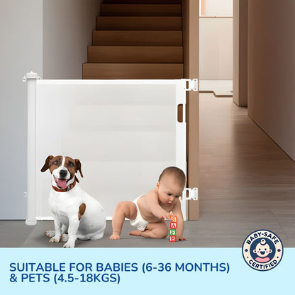 Baby Safety Gates | Retractable Safety Gate for Pet & Baby Protection (Drilling Required)