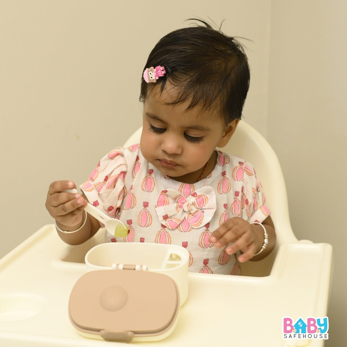 Mess-Free Baby Feeding Combo – Silicone Bib + Spoon & Fork Set + Storage Box