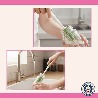 Silicone Bottle Cleaning Brush Set with Stand – Bottle Cleaner & Washing Brush for Baby Bottles (Green Color)