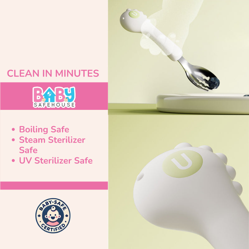 Baby Spoon & Fork Set, Stainless Steel Self-Feeding Cutlery for Toddlers (Big Size)